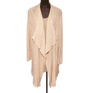 Caslon Cotton Open Front Draped Cardigan Sweater in Blush Peach Size 1X